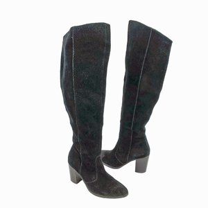 Anthropologie LATIGO Jukebox Black Suede Over the‎ Knee Heel Boots